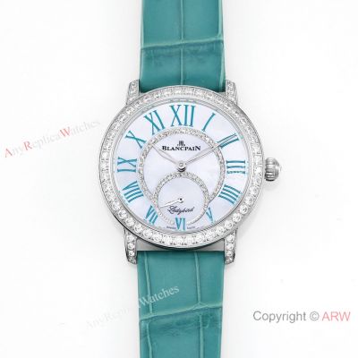 AAA Swiss Copy Blancpain Ladybird Cal.1163 Turquoise Steel Watch Diamond-set